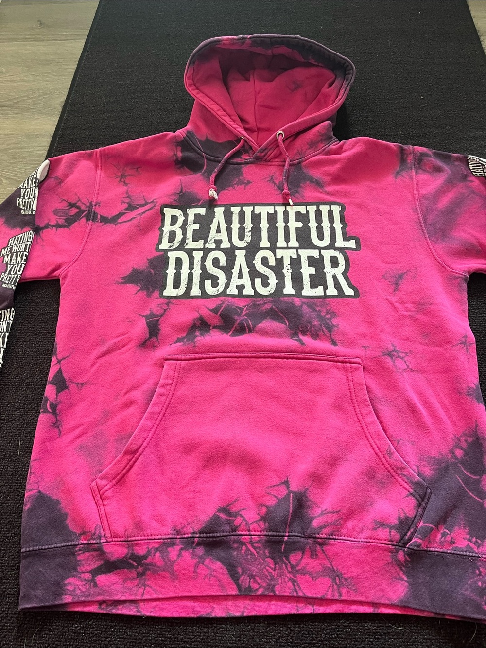 Beautiful Disaster Womens Pink Tie-Dye Hoodie